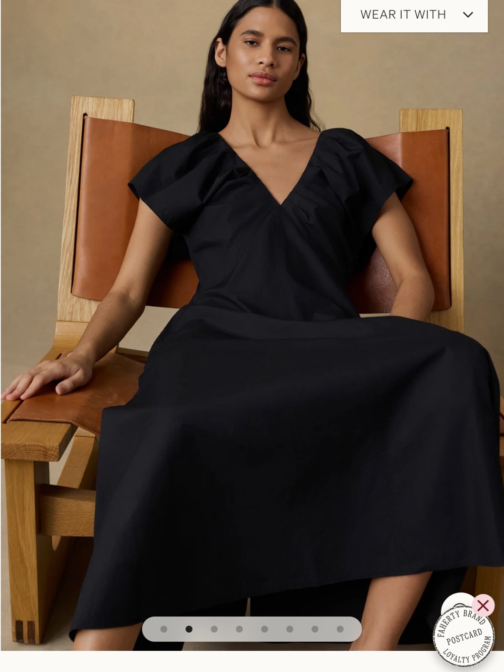 Faherty Black V-Neck Flutter Sleeve Midi Dress
